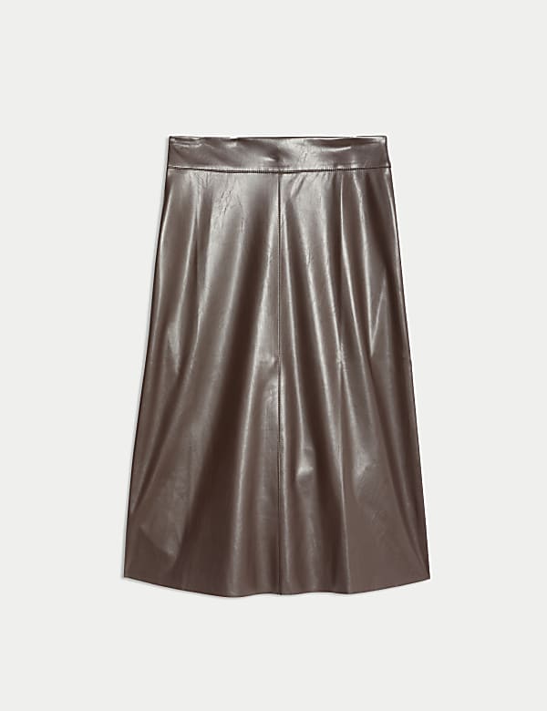 Leather Look Midi A-Line Skirt - DK