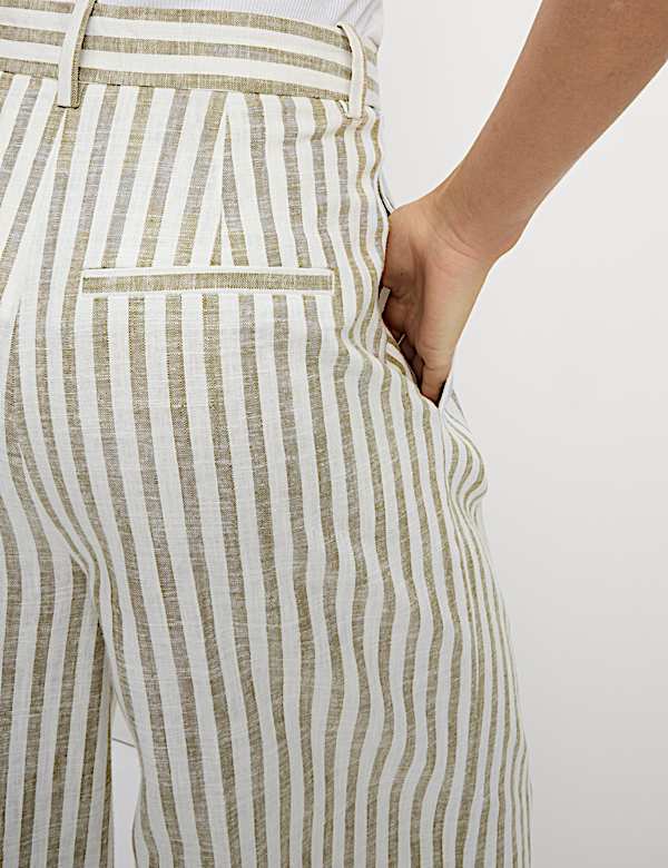 Linen Blend Striped Pleated Wide Leg Trousers - JO