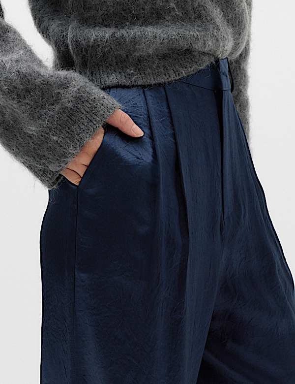 Satin Pleated Straight Leg Trousers - CH