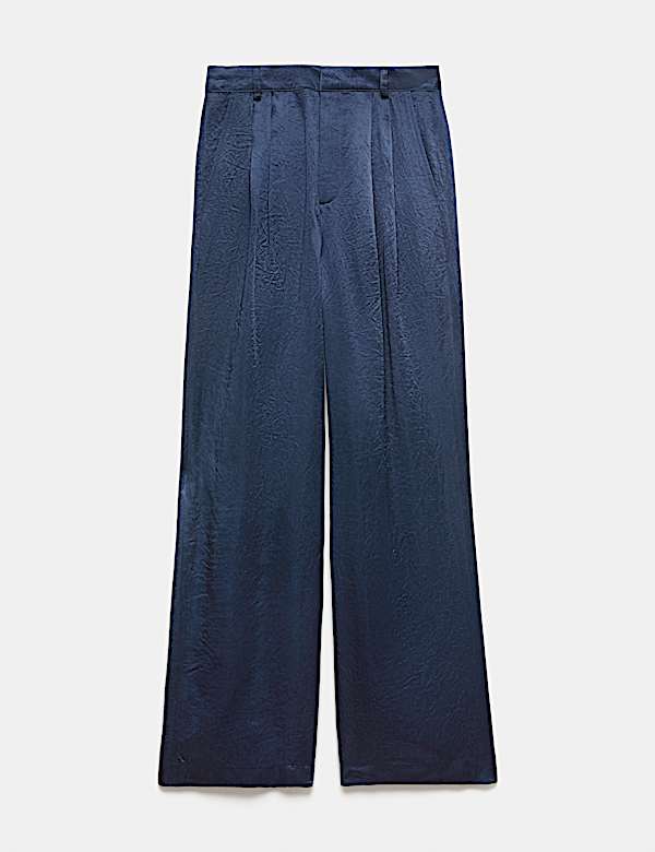 Satin Pleated Wide Leg Trousers - DK