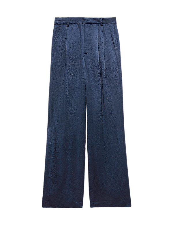 Satin Pleated Straight Leg Trousers