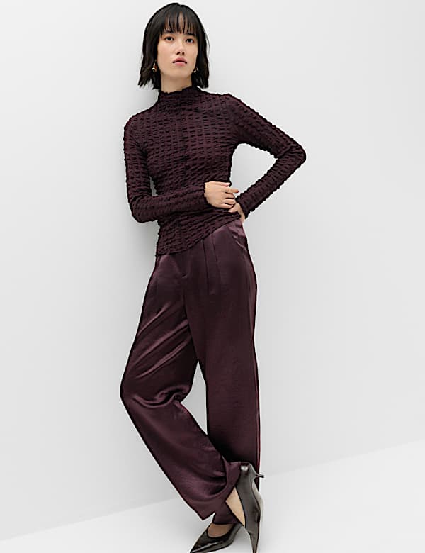 Satin Pleated Straight Leg Trousers