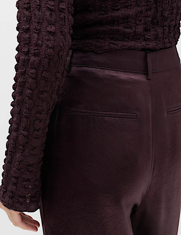 Satin Pleated Straight Leg Trousers
