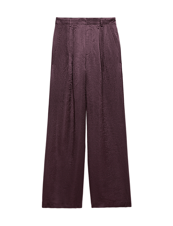 Satin Pleated Straight Leg Trousers