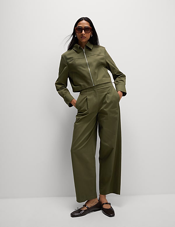 Kurze Twilljacke aus reiner Baumwolle mit Kragen - AT