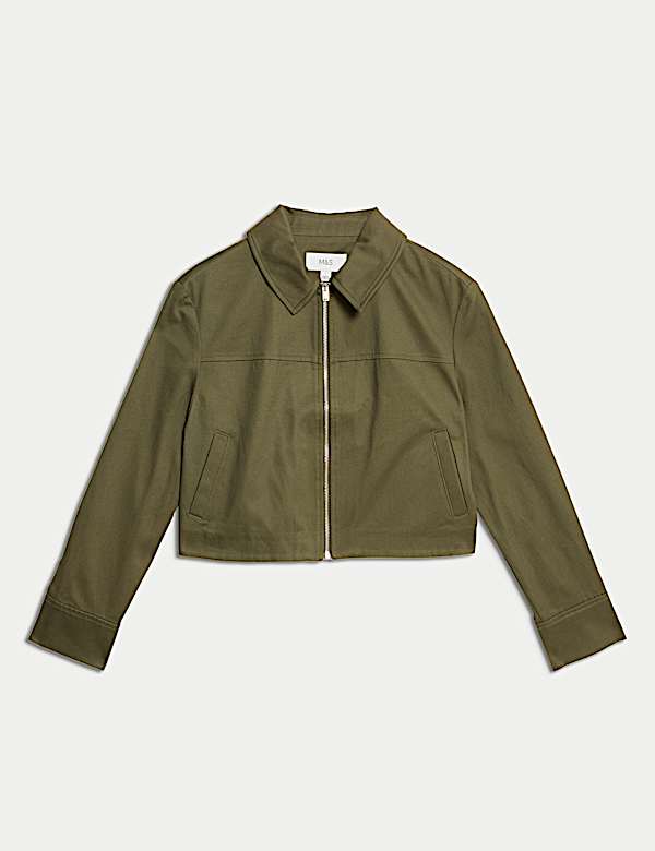 Kurze Twilljacke aus reiner Baumwolle mit Kragen - AT