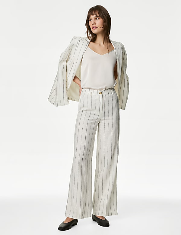 Linen Rich Striped Wide Leg Trousers - SK