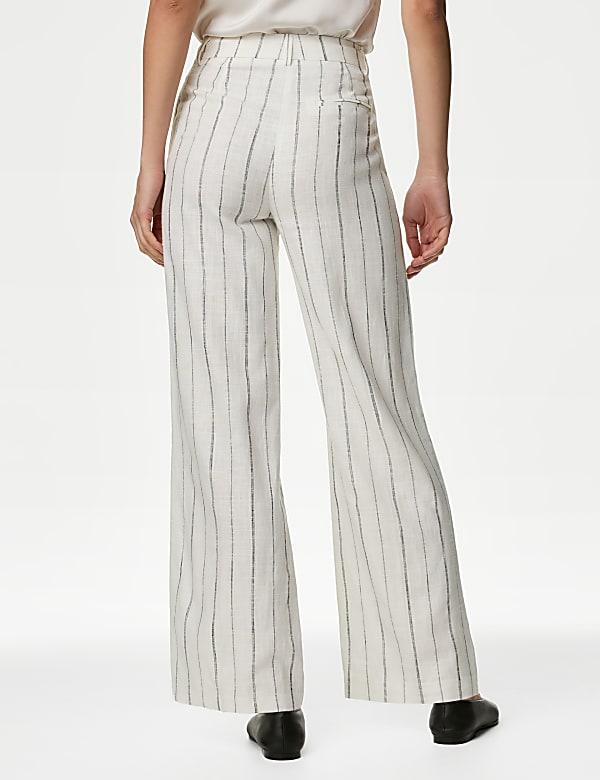 Linen Rich Striped Wide Leg Trousers - SK