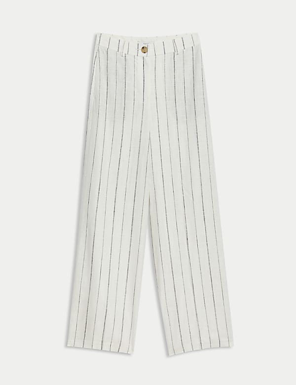 Linen Rich Striped Wide Leg Trousers - SK