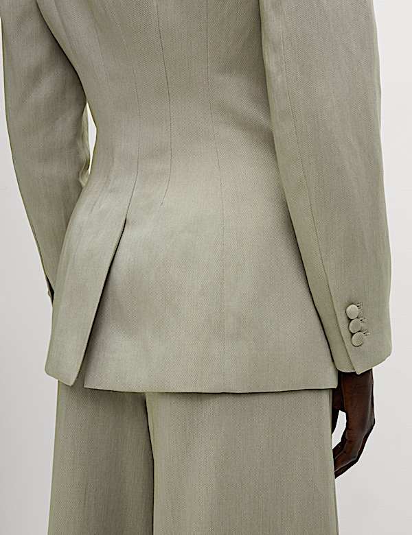 Linen Blend Single Breasted Cinched Waist Longline Blazer