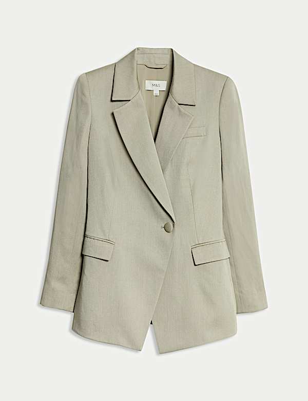 Linen Blend Single Breasted Cinched Waist Longline Blazer