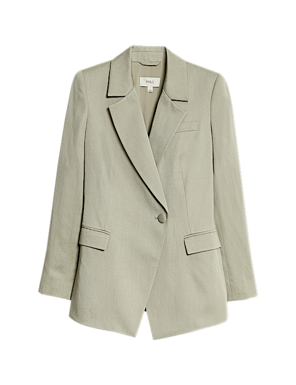 Linen Blend Single Breasted Cinched Waist Longline Blazer