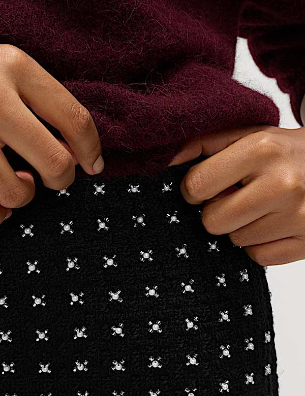 Tweed Embellished Mini A-Line Skirt