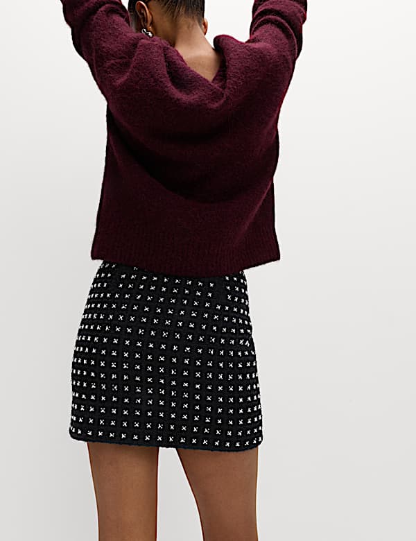 Tweed Embellished Mini A-Line Skirt