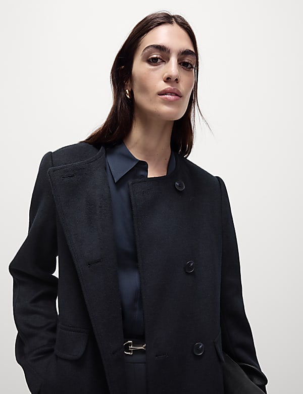 Wool Blend Collarless Longline Coat