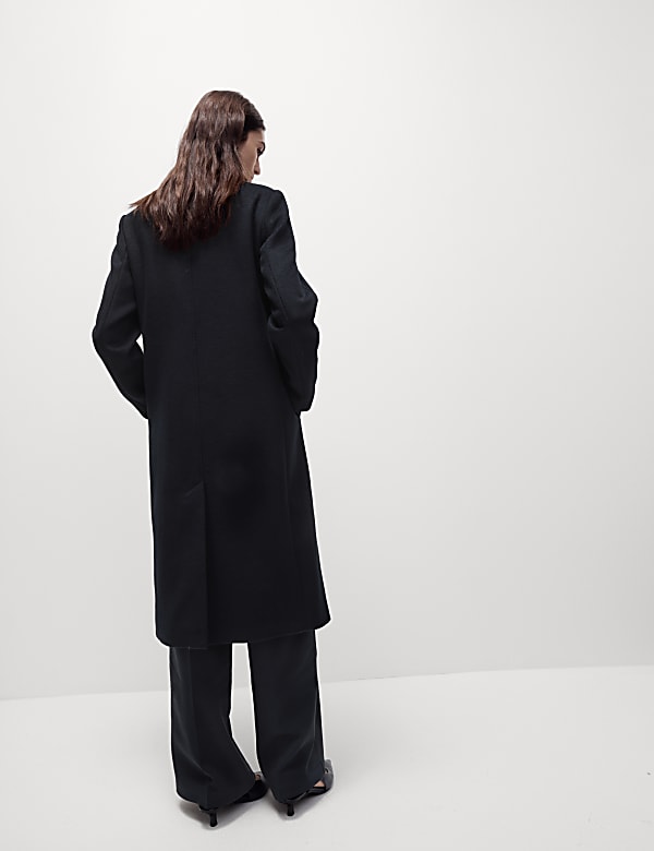 Wool Blend Collarless Longline Coat