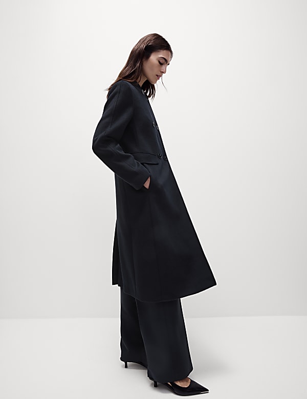 Wool Blend Collarless Longline Coat