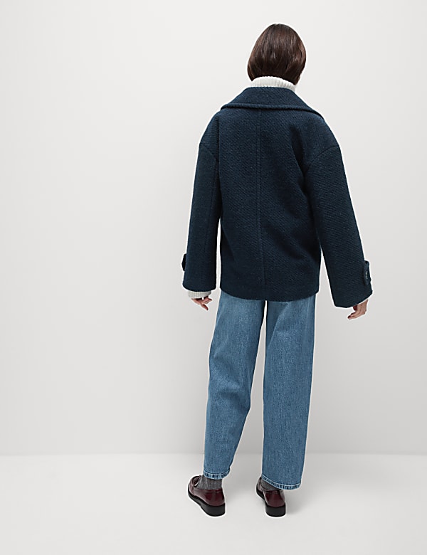 Double Breasted Short Peacoat with Wool
