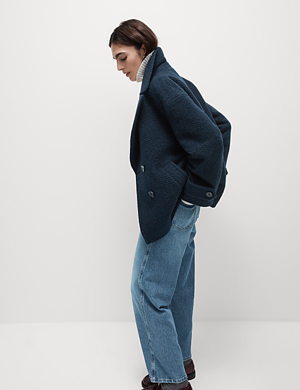Double Breasted Short Peacoat with Wool