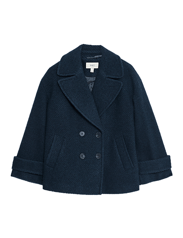 Double Breasted Short Peacoat with Wool