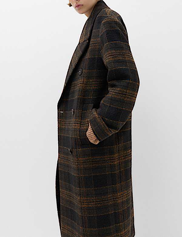 Checked Double Breasted Longline Coat - MX