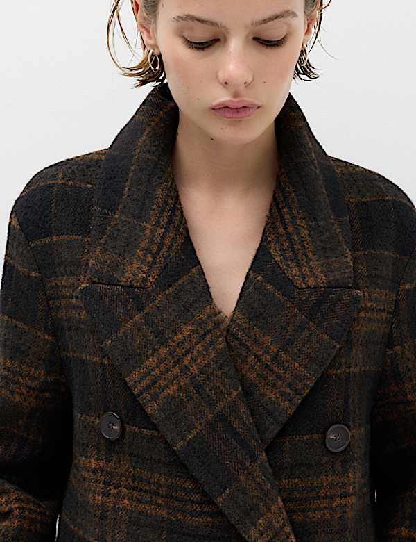 Checked Double Breasted Longline Coat - MX