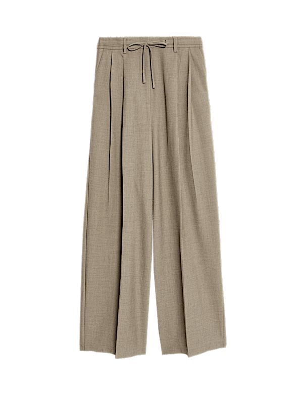 Pleat Front Drawstring Wide Leg Trousers