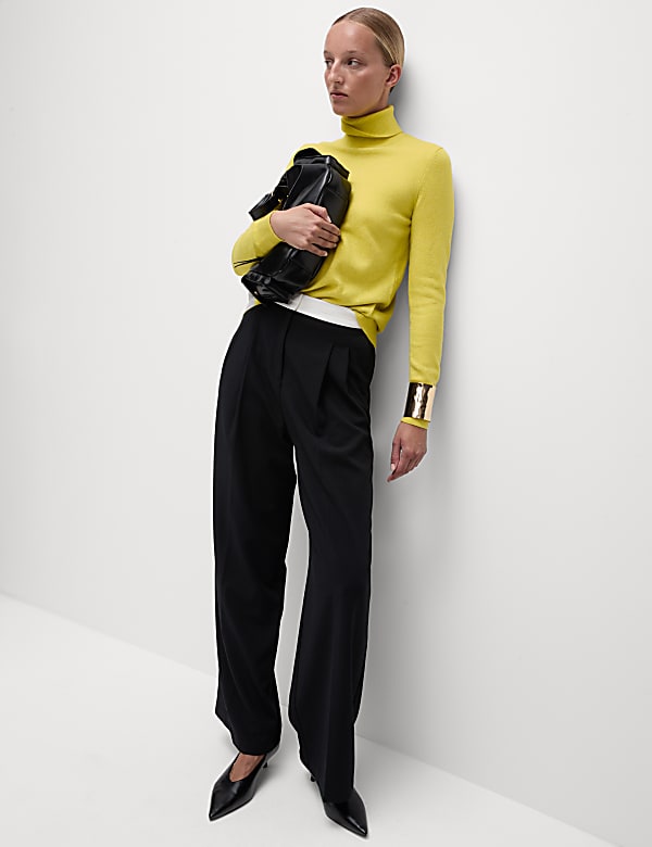 Woven Pleat Front Wide Leg Trousers
