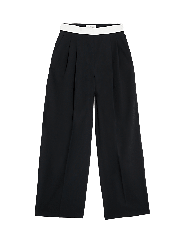 Woven Pleat Front Wide Leg Trousers