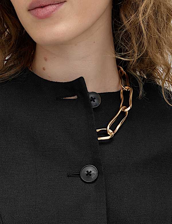 Linen Viscose Blend Collarless Jacket - AL