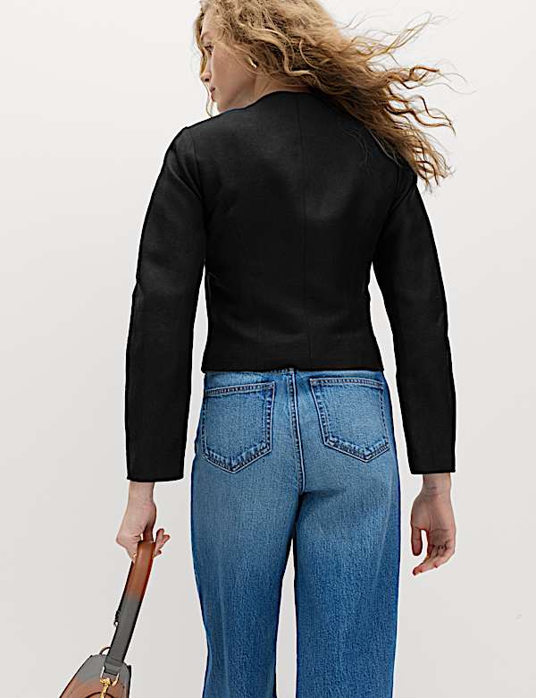 Linen Viscose Blend Collarless Jacket - AL