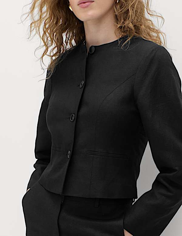 Linen Viscose Blend Collarless Jacket - AL