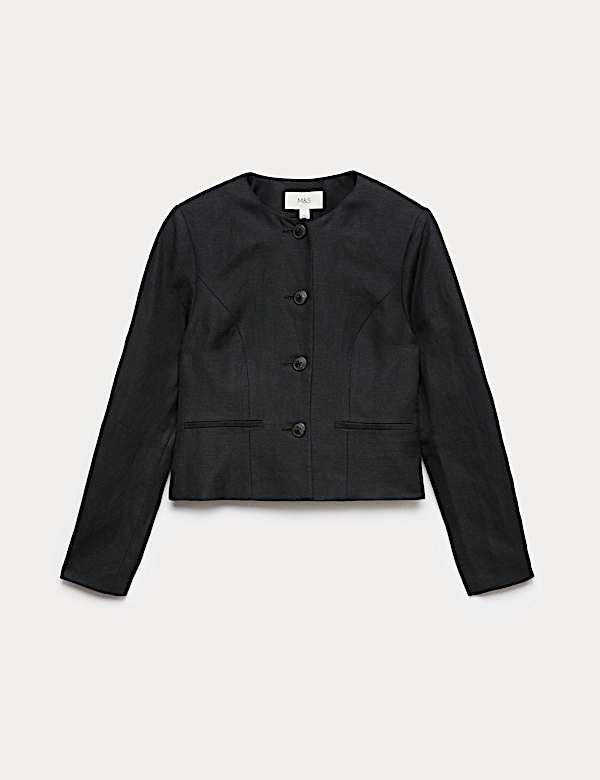 Linen Viscose Blend Collarless Jacket - AL