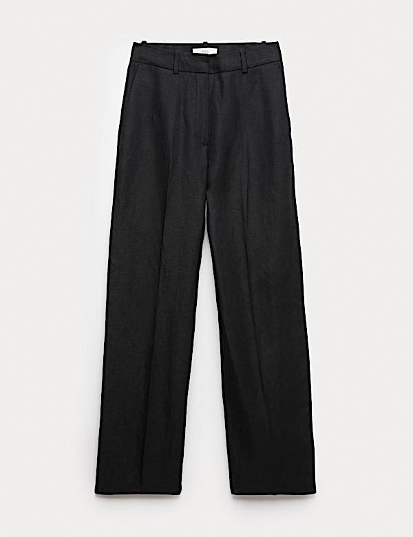 Linen Blend Relaxed Straight Trousers - BE