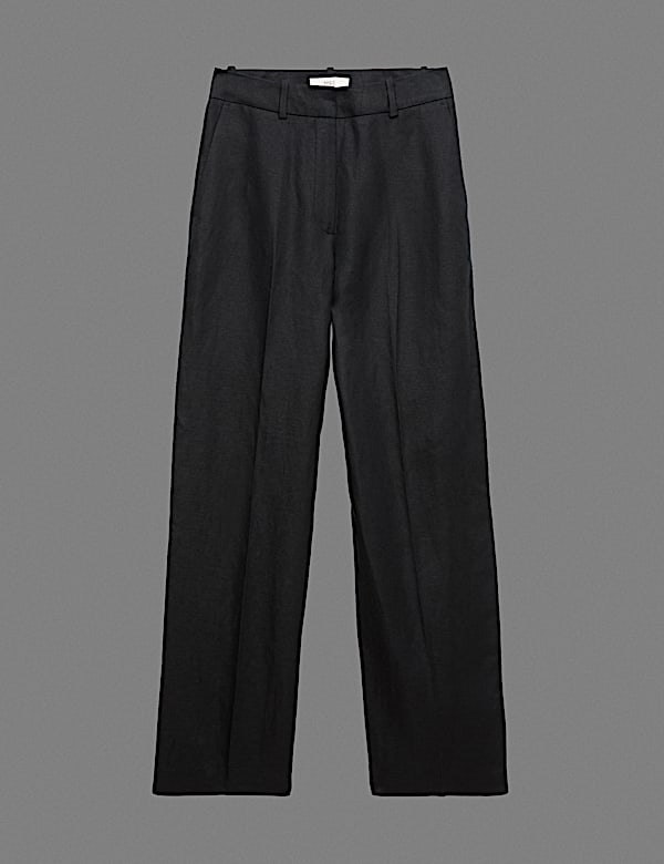 Linen Blend Relaxed Straight Trousers