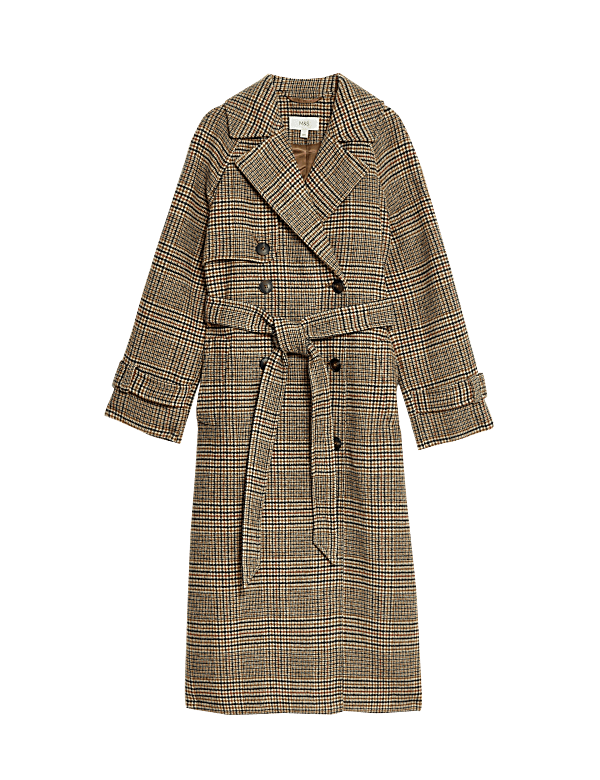 Checked Longline Trench Coat with Wool