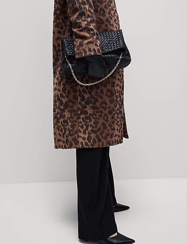 Animal Print Longline Coat With Wool