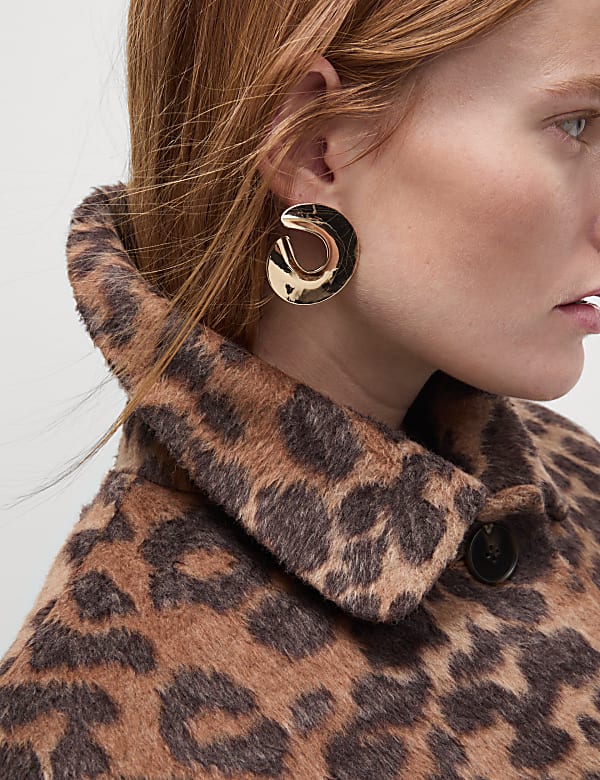 Animal Print Longline Coat With Wool