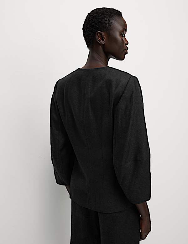 Linen Rich Tailored Collarless Blazer - BE