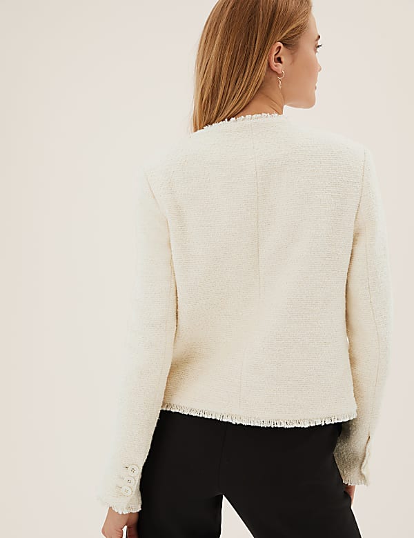 Tweed Collarless Short Jacket