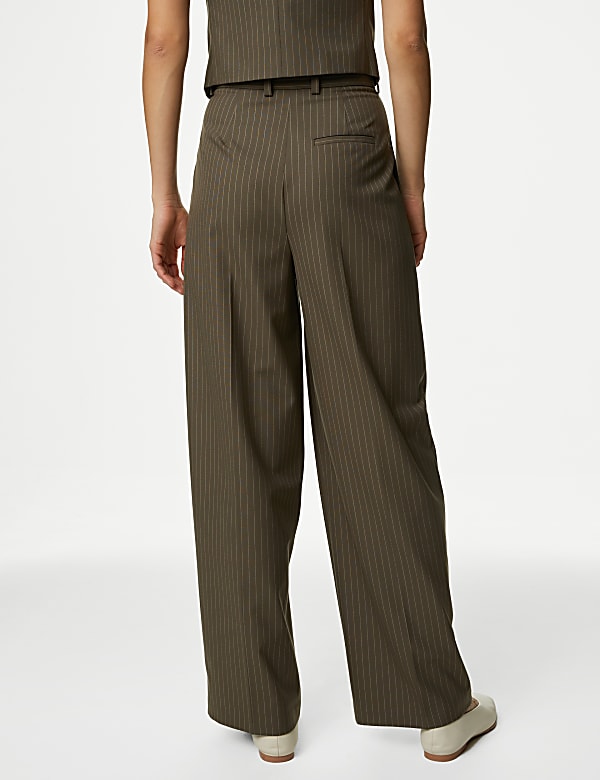 Pinstripe Pleat Front Wide Leg Trousers - FI