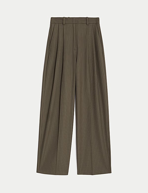 Pinstripe Pleat Front Wide Leg Trousers - FI