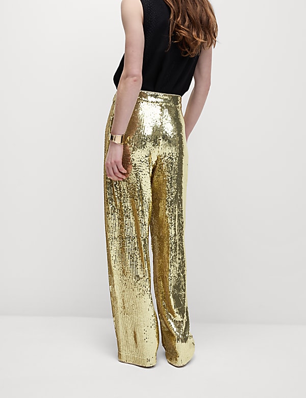 Sequin Pleat Front Wide Leg Trousers