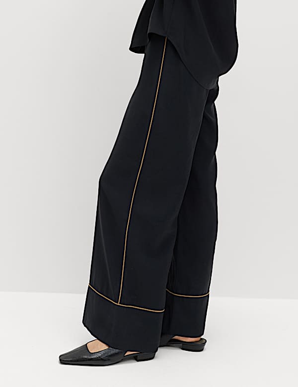 Contrast Trim Wide Leg Trousers - HU