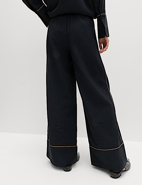 Contrast Trim Wide Leg Trousers - HU