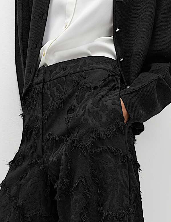 Jacquard Fringe Wide Leg Trousers - BE