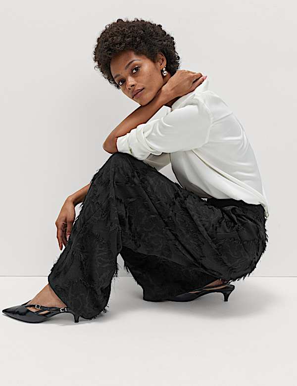 Jacquard Fringe Wide Leg Trousers - BE