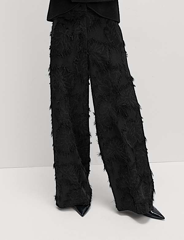 Jacquard Fringe Wide Leg Trousers - BE