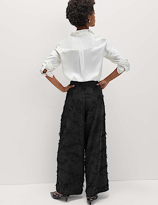Jacquard Fringe Wide Leg Trousers - BE