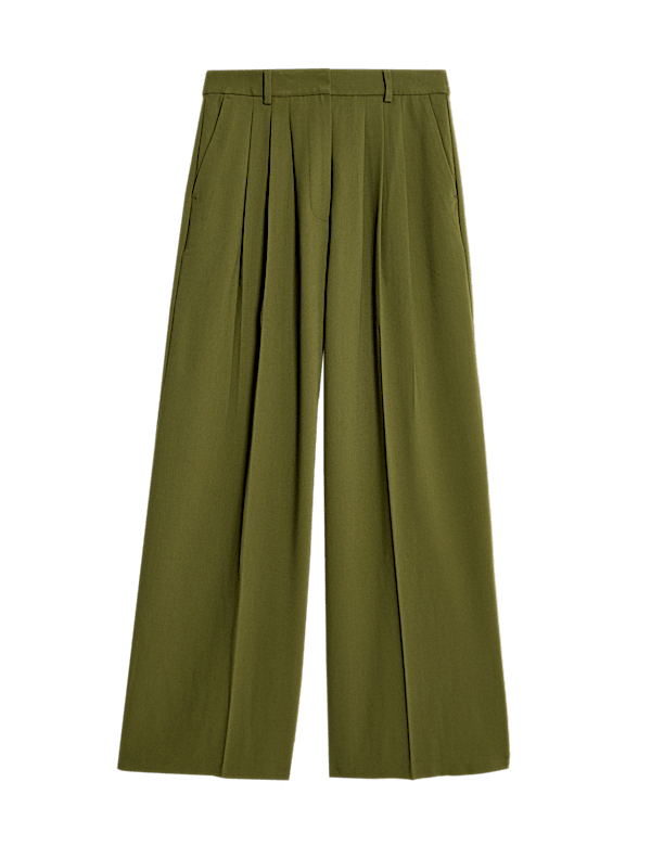 Triple Pleat Wide Leg Trousers